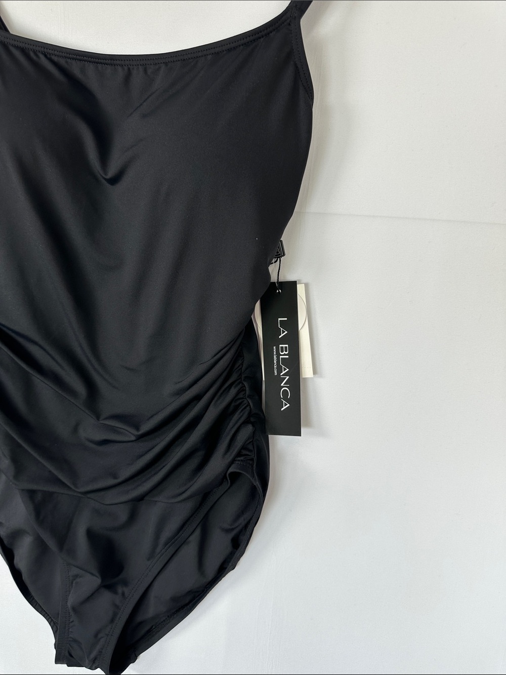 La Blanca Draped One Piece Swimsuit Island Goddess Classic Black 10 Resort Wear - Picture 2 of 7